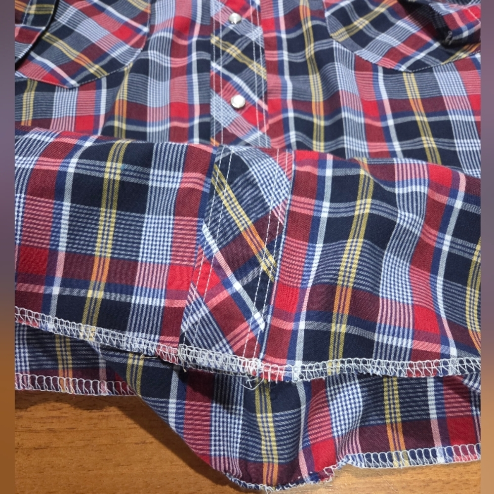 Wrangler Western Plaid Snap Button Shirt Men's XL X-Long Tails Red Blue‎ Yellow - Picture 7 of 12